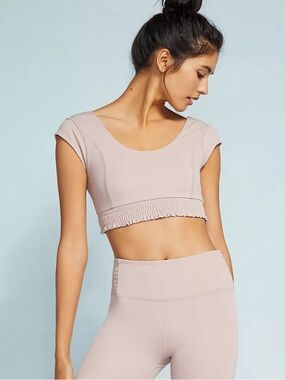 Free People Dusty Blush Cropped Ruffle Hem Top